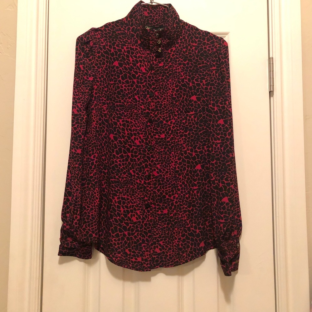 Winter Kate High Neck Black & Red Blouse